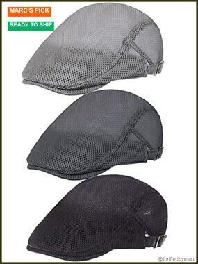3 Pack Mesh Newsboy Cap Adjustable Summer Breathable Hat Cabbie Flat Hat